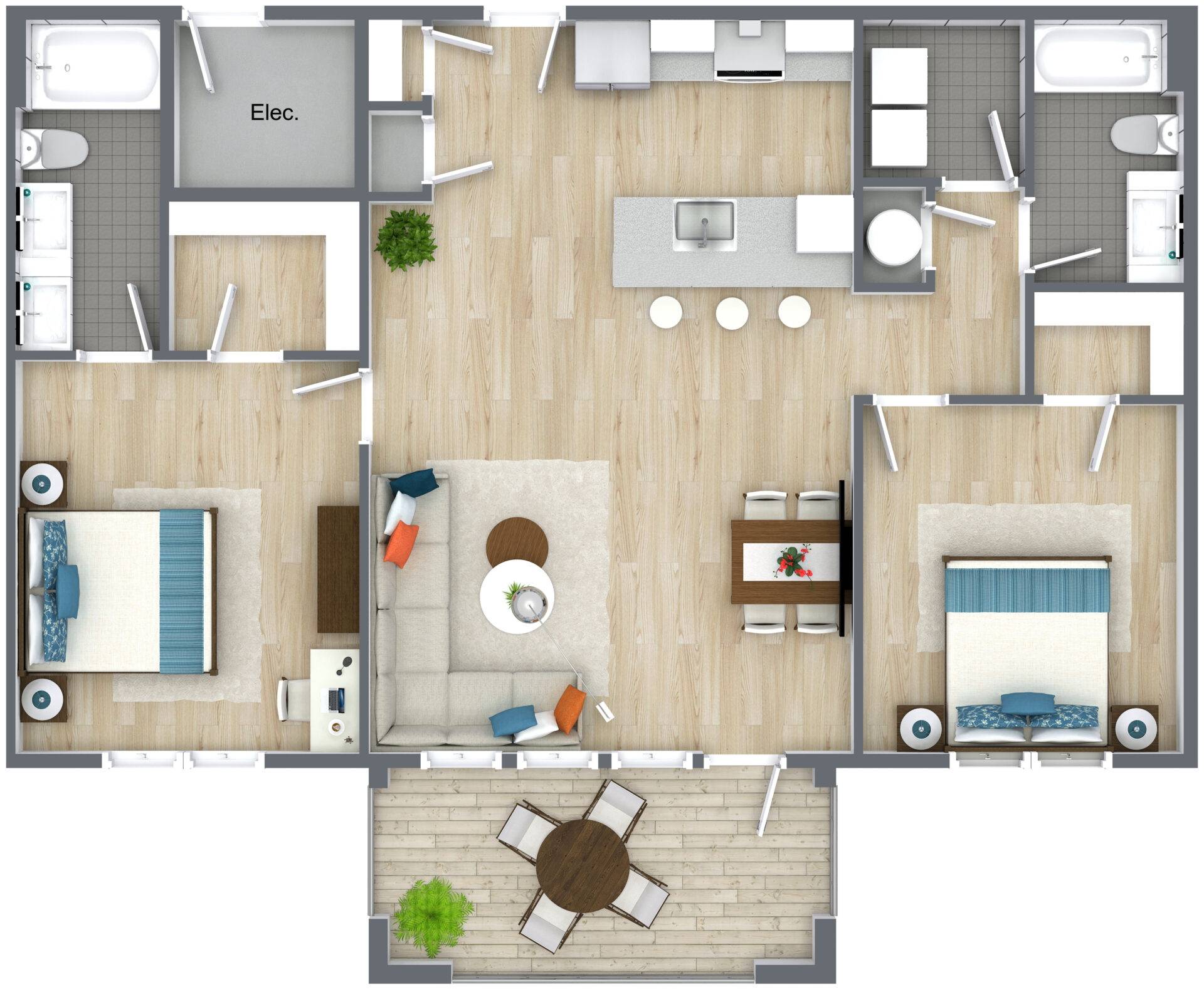 The View at Deane Hill The Holston 2 Bedroom - 3D - The Holston 2 Bedroom - Image THE HOLSTON 2-Bed / 2-Bath 1232 SQ.FT.